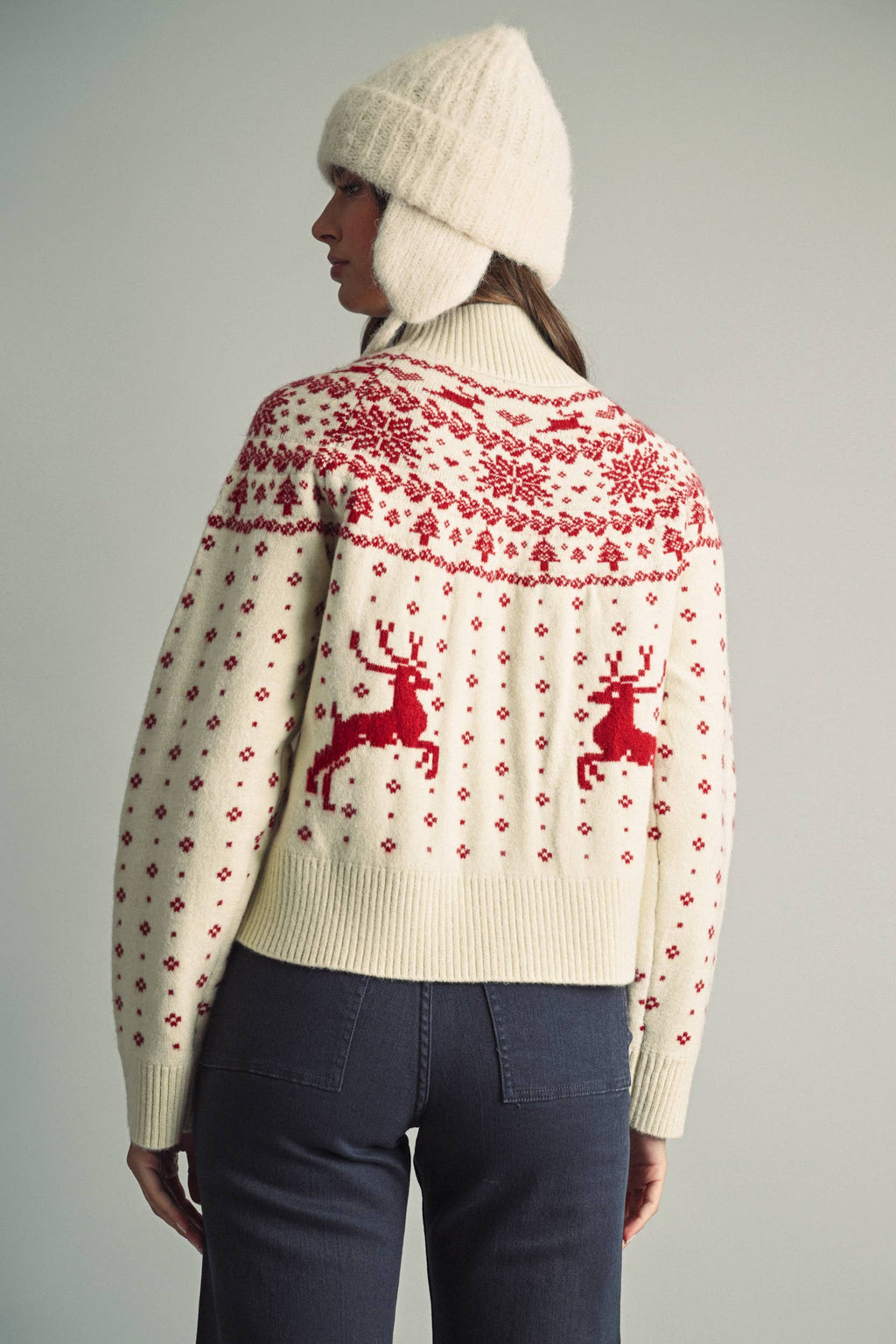 CLASSIC NORDIC REINDEER & SNOWFLAKE ROUND-YOKE SWEATER