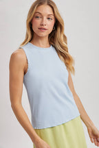 RIBBED KNIT TANK TOP WITH TRIM DETAIL