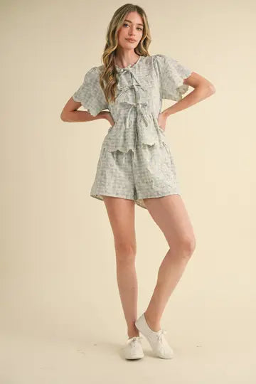 EMBROIDERED FLORAL GINGHAM BOTTOM