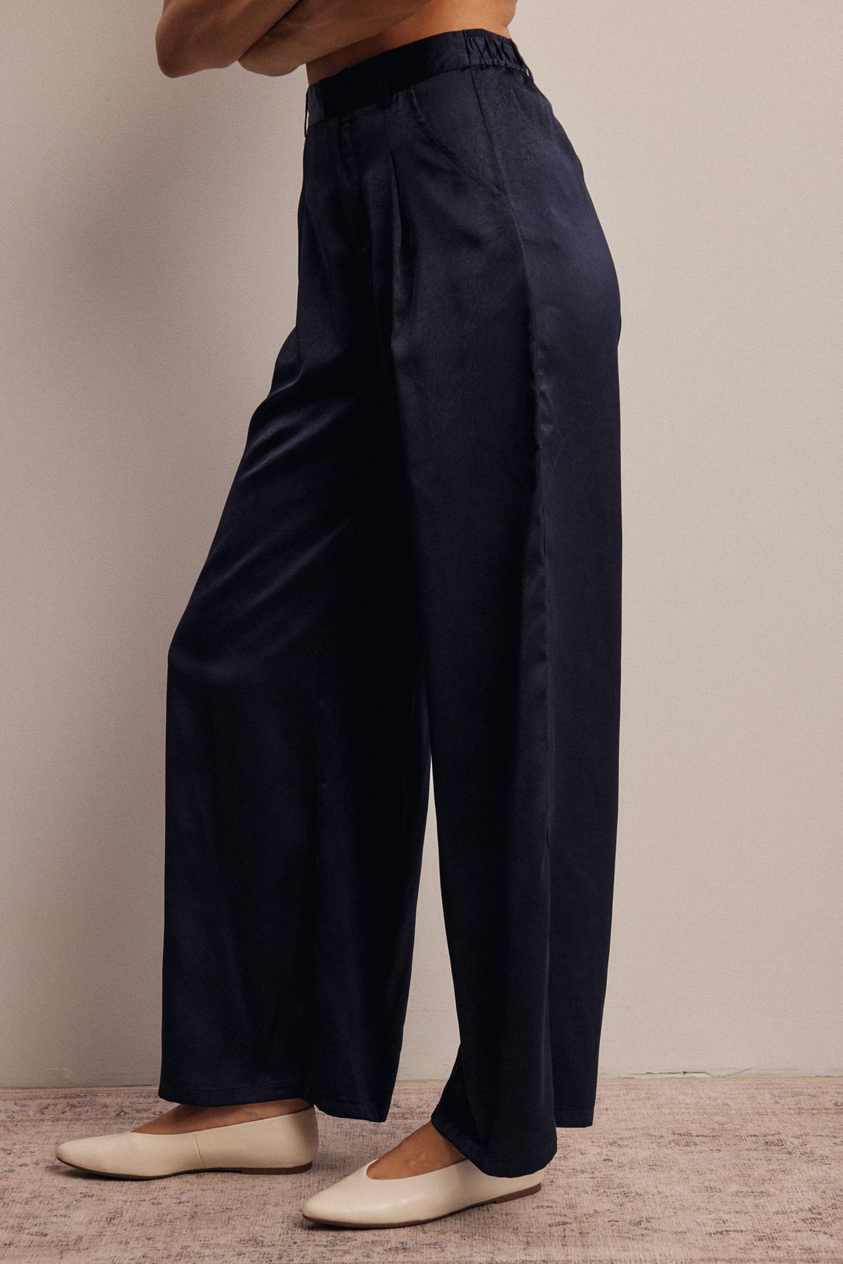 Satin Wide Leg Pleated Pants