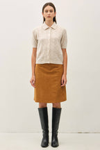 WOOL BLENDED POINTELLE POLO CARDIGAN