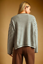 STRIPED PATTERN ROLLED NECK DETAIL TOP