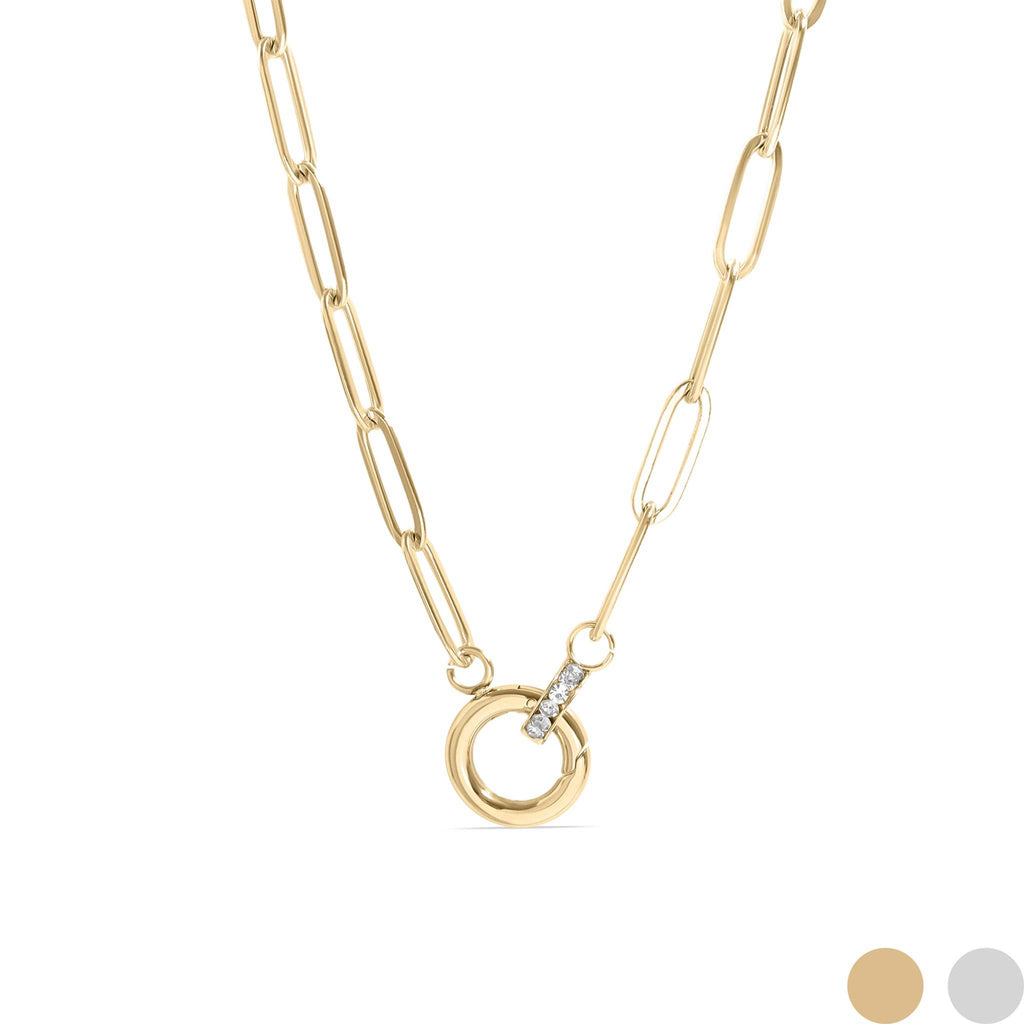 18K Gold Paperclip Rhinestone Necklace