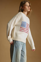 AMERICAN FLAG ROUND NECK SWEATER TOP