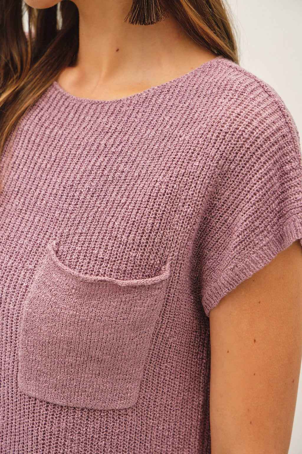 PATCH POCKET DOLMAN CAP SLEEVE BOXY KNIT