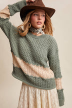 Colorblock Cable Knit Sweater