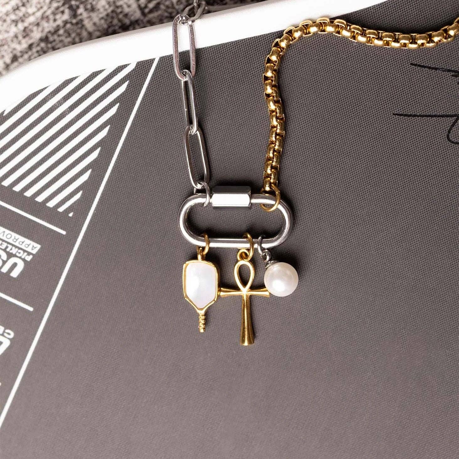 18K Gold Mother Of Pearl Pickleball Charm