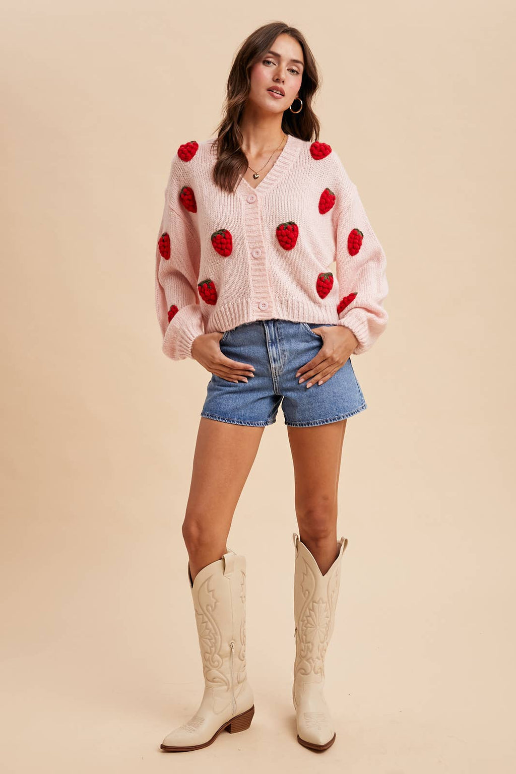 Knitted 3D Strawberry Cardigan