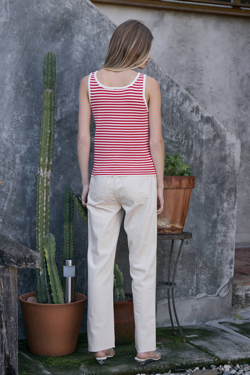 Striped Knit Button Tank Top