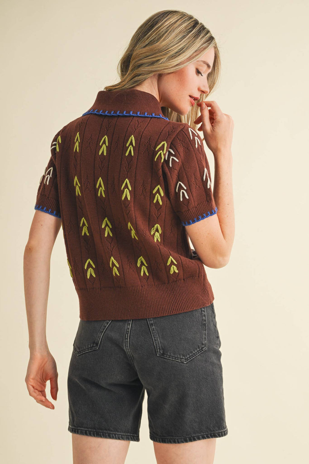 Hand Embroidered Button Down Sweater