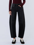HIGH RISE BLACK ANKLE BARREL LEG JEANS