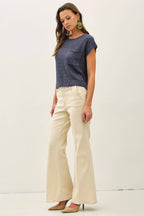 PATCH POCKET DOLMAN CAP SLEEVE BOXY KNIT