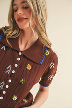 Hand Embroidered Button Down Sweater
