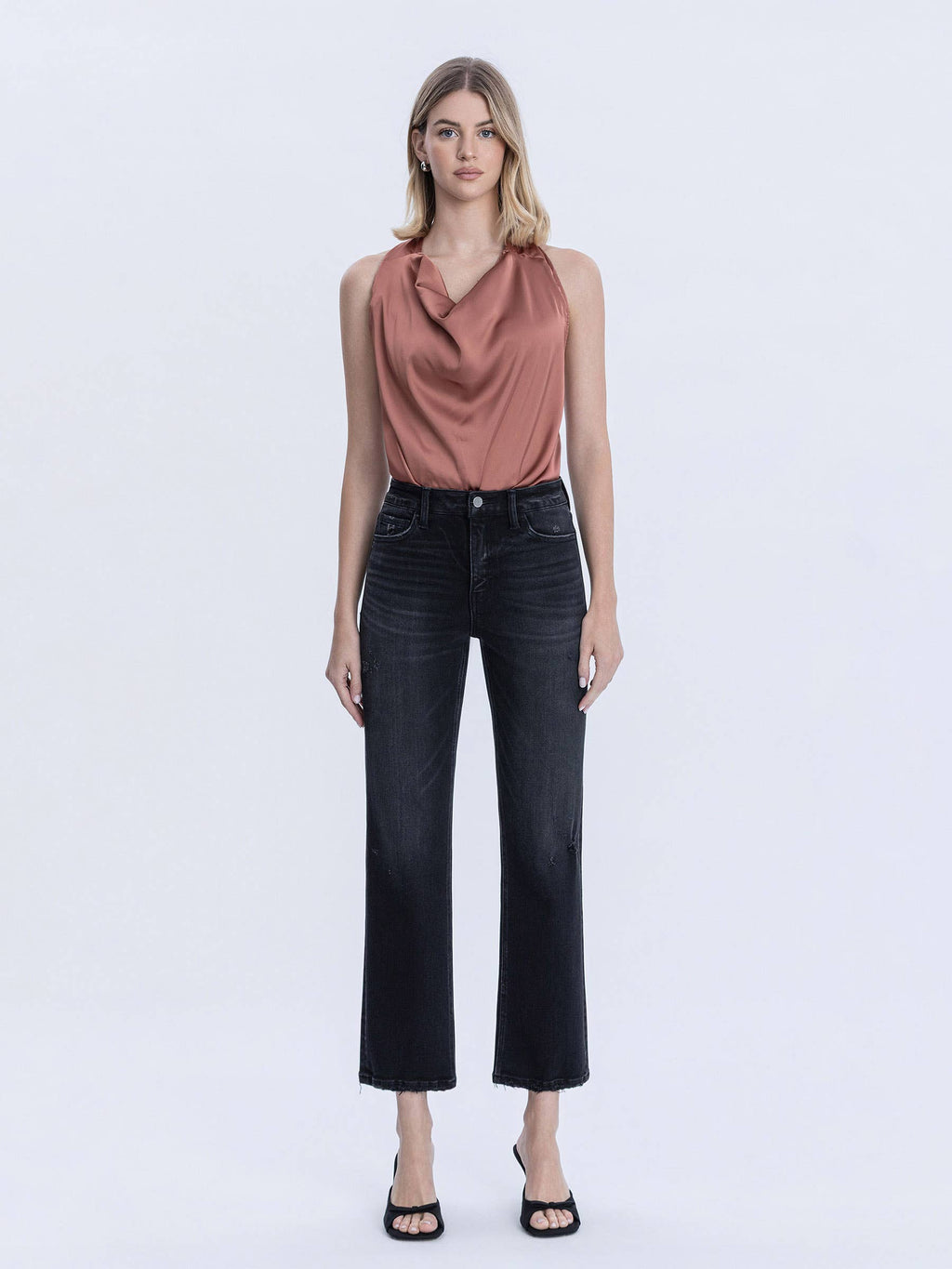 MID RISE BLACK ANKLE STRAIGHT JEANS