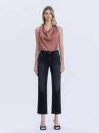 MID RISE BLACK ANKLE STRAIGHT JEANS
