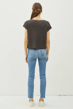 PATCH POCKET DOLMAN CAP SLEEVE BOXY KNIT