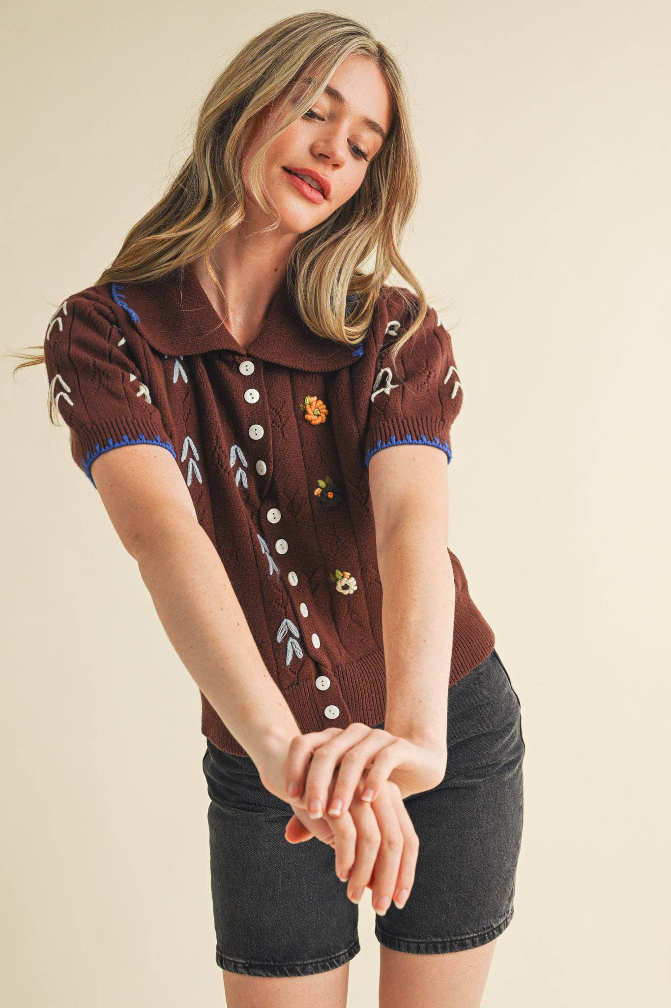 Hand Embroidered Button Down Sweater