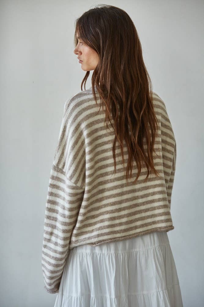 Knit Sweater Striped Buttondown Cardigan Top