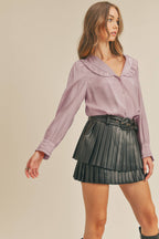 Ruffle Collar Button Down Top