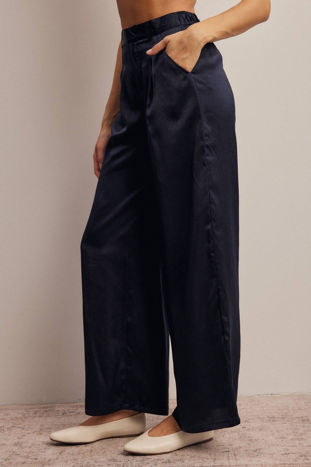 Satin Wide Leg Pleated Pants
