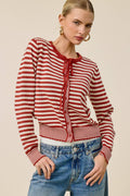 Mixed Stripe Bow Tie Cardigan