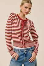 Mixed Stripe Bow Tie Cardigan