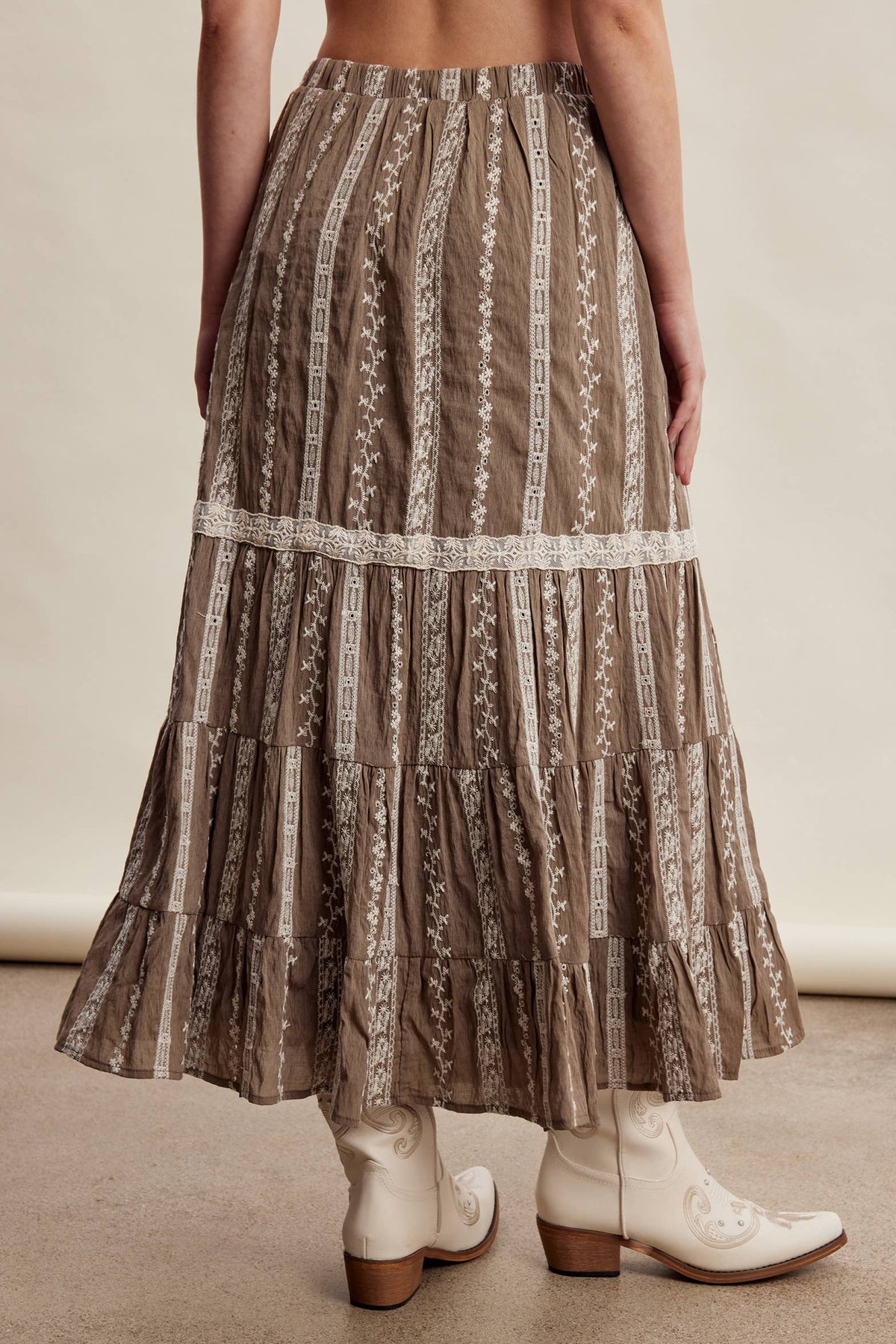 Embroidered Tiered Maxi Skirt