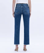 HIGH RISE RAW SLANT HEM SLIM STRAIGHT JEANS