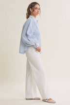 FRENCH CAFE MIXED STRIPE BATWING BUTTON-DOWN SHIRT