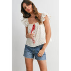 Ditsy Print Ribbon-Tie Top