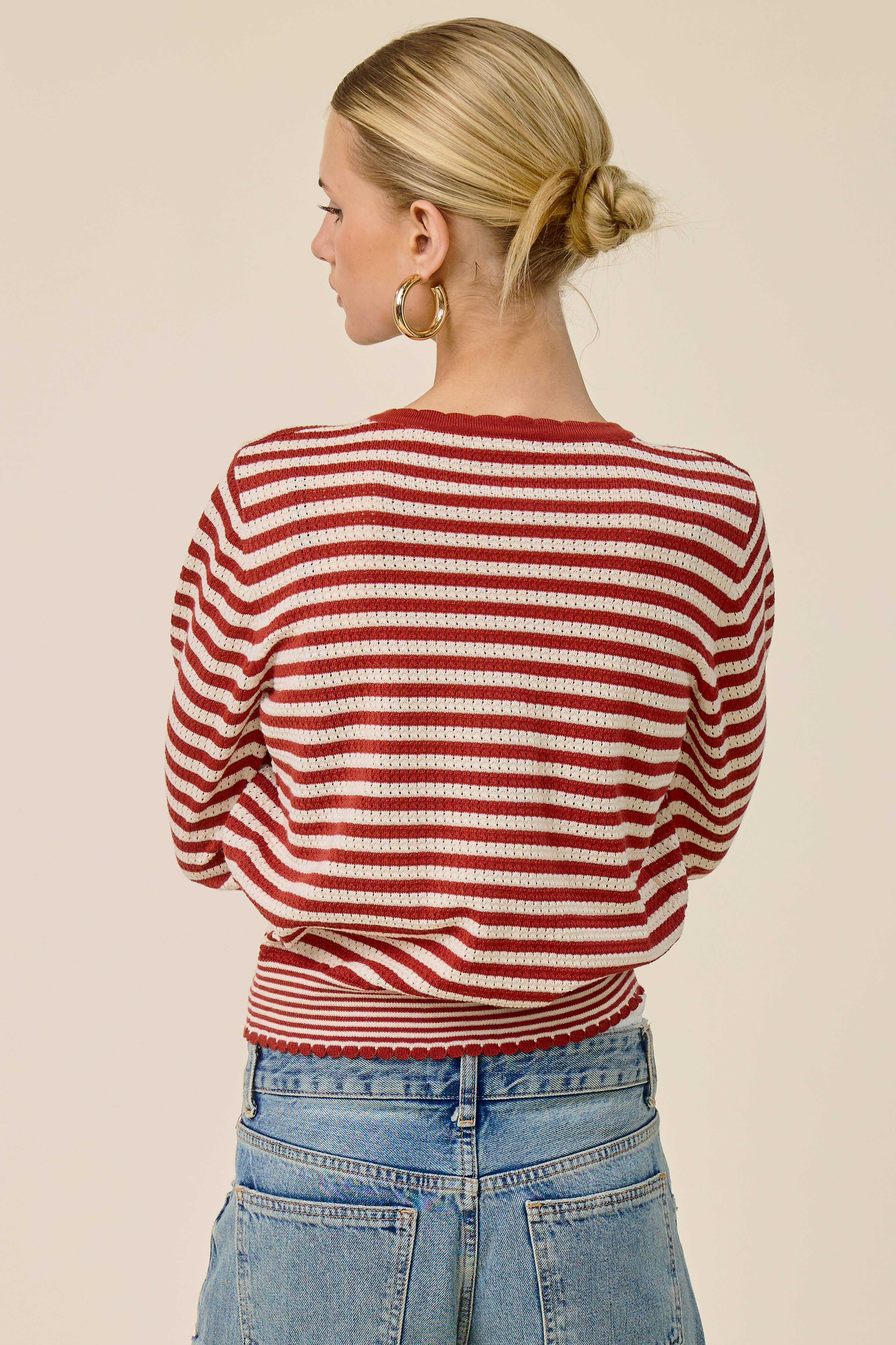 Mixed Stripe Bow Tie Cardigan