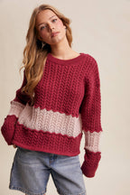 Colorblock Cable Knit Sweater