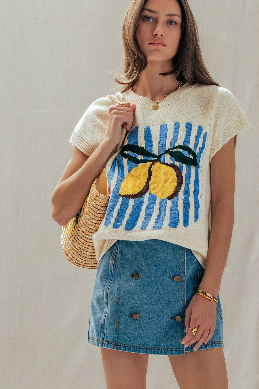 Lemon Graphic Knit Vest Citrus Print