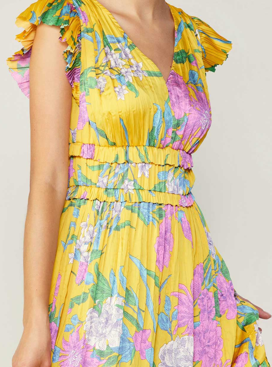 Multi Floral Print Pleated Midi Dress