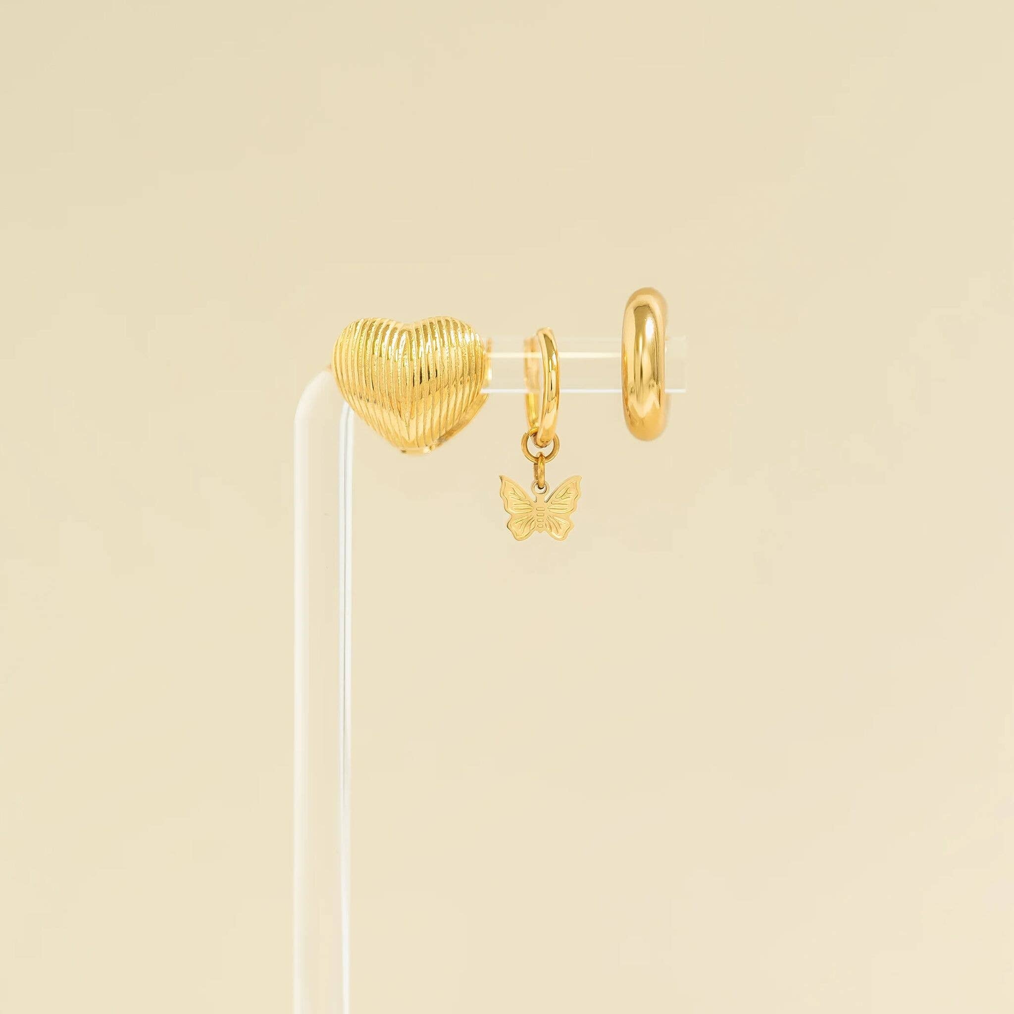 18K Gold Butterfly Huggie Earrings
