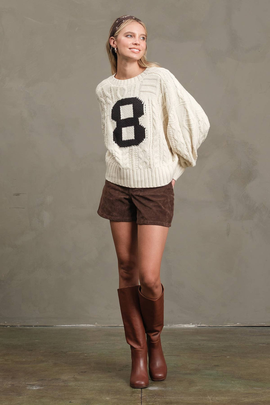 Cable Knit Varsity Sweater