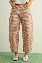MINI CHECKER PATTERN BARREL PANTS
