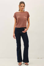 PATCH POCKET DOLMAN CAP SLEEVE BOXY KNIT