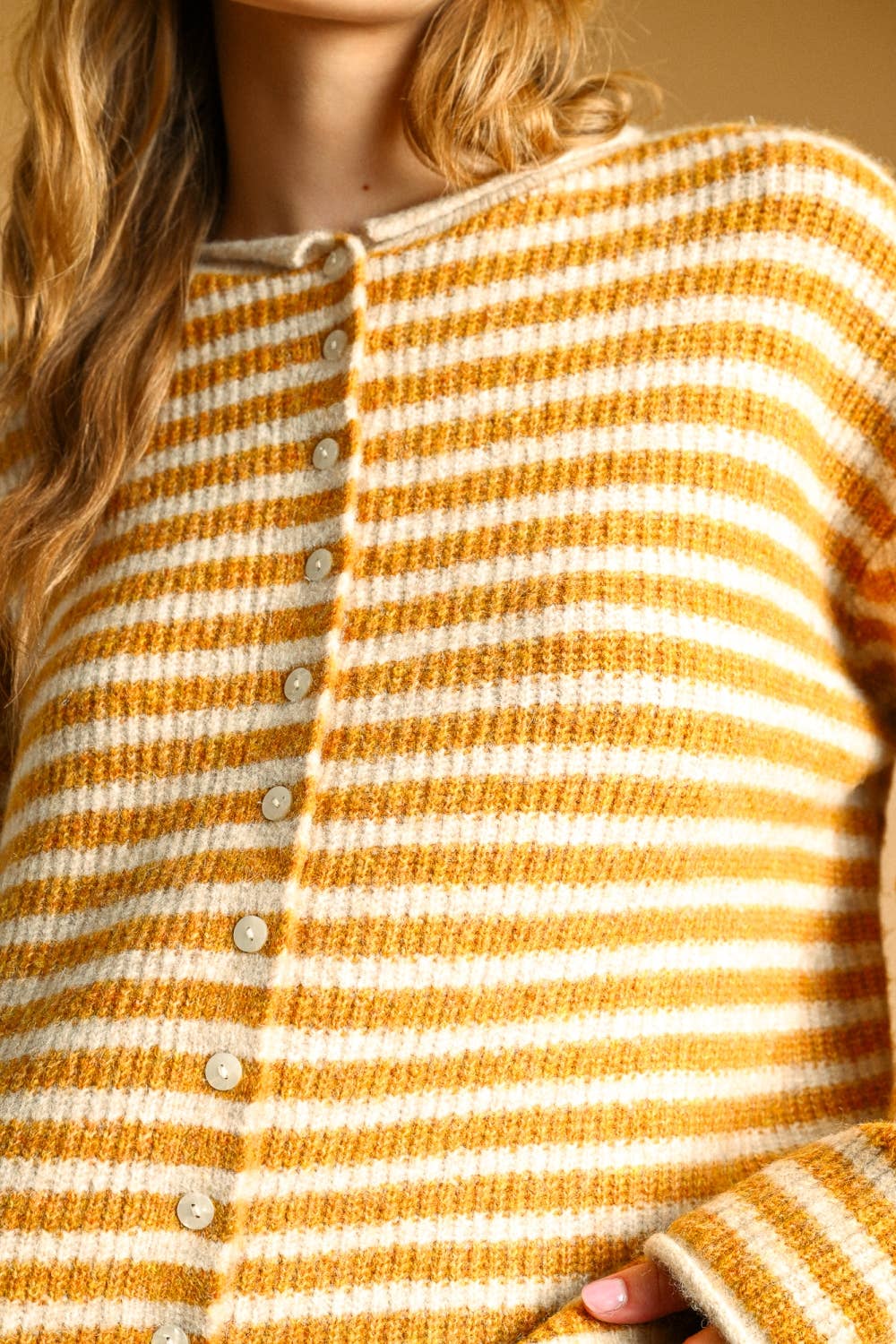 STRIPED BUTTON FRONT SWEATER CARDIGAN