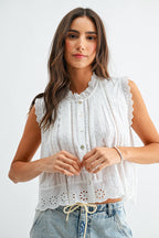 Broderie Anglaise Sleeveless Cotton Blouse
