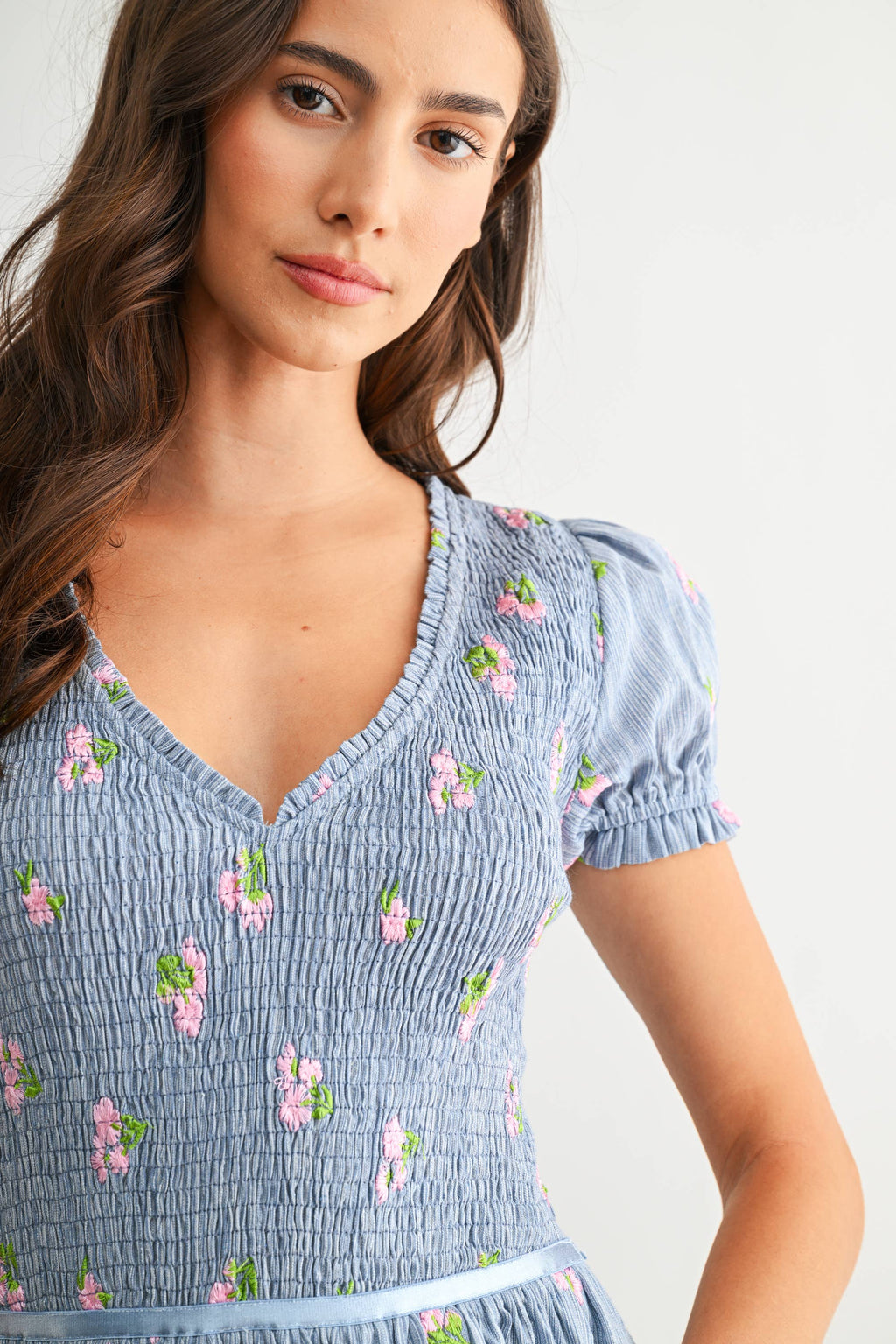 Smocked Floral Midi Dress