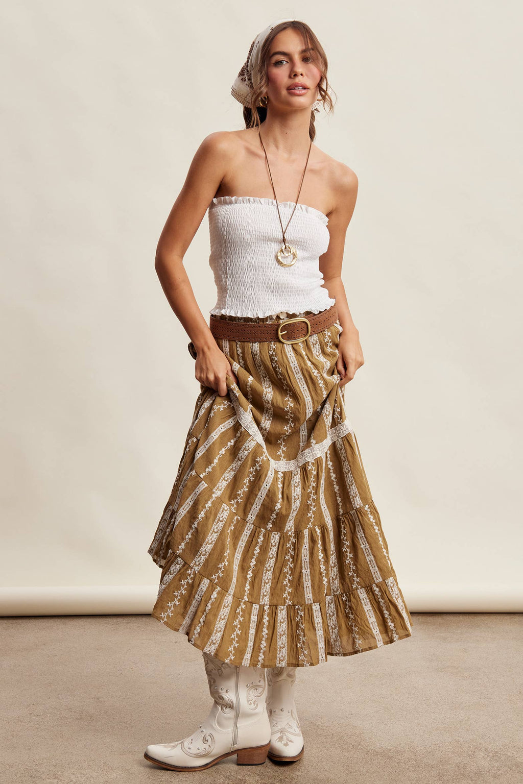 Embroidered Tiered Maxi Skirt