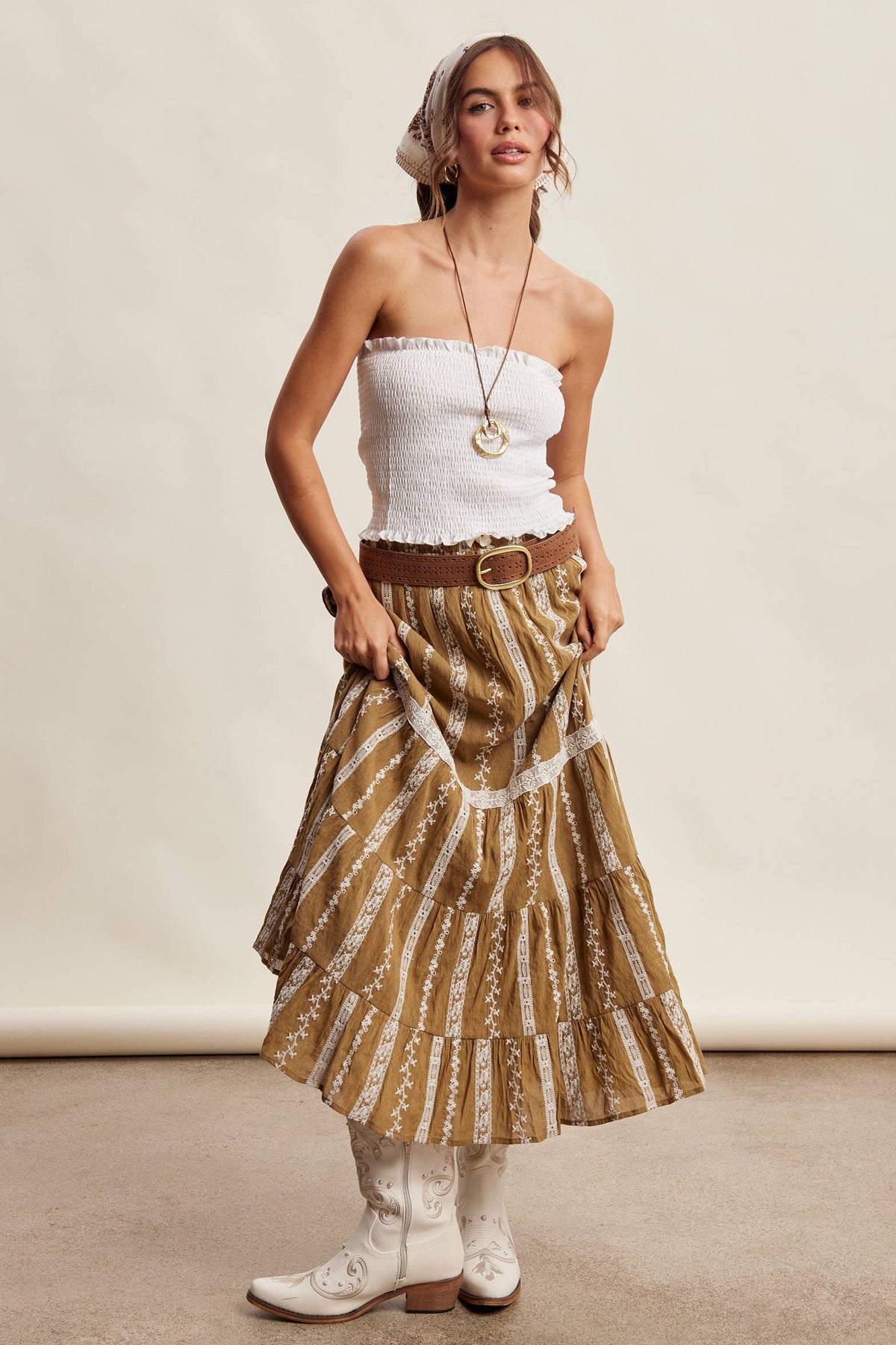 Embroidered Tiered Maxi Skirt