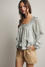 Ruffle Hem Peasant Blouse