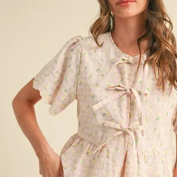 EMBROIDERED FLORAL GINGHAM BOTTOM