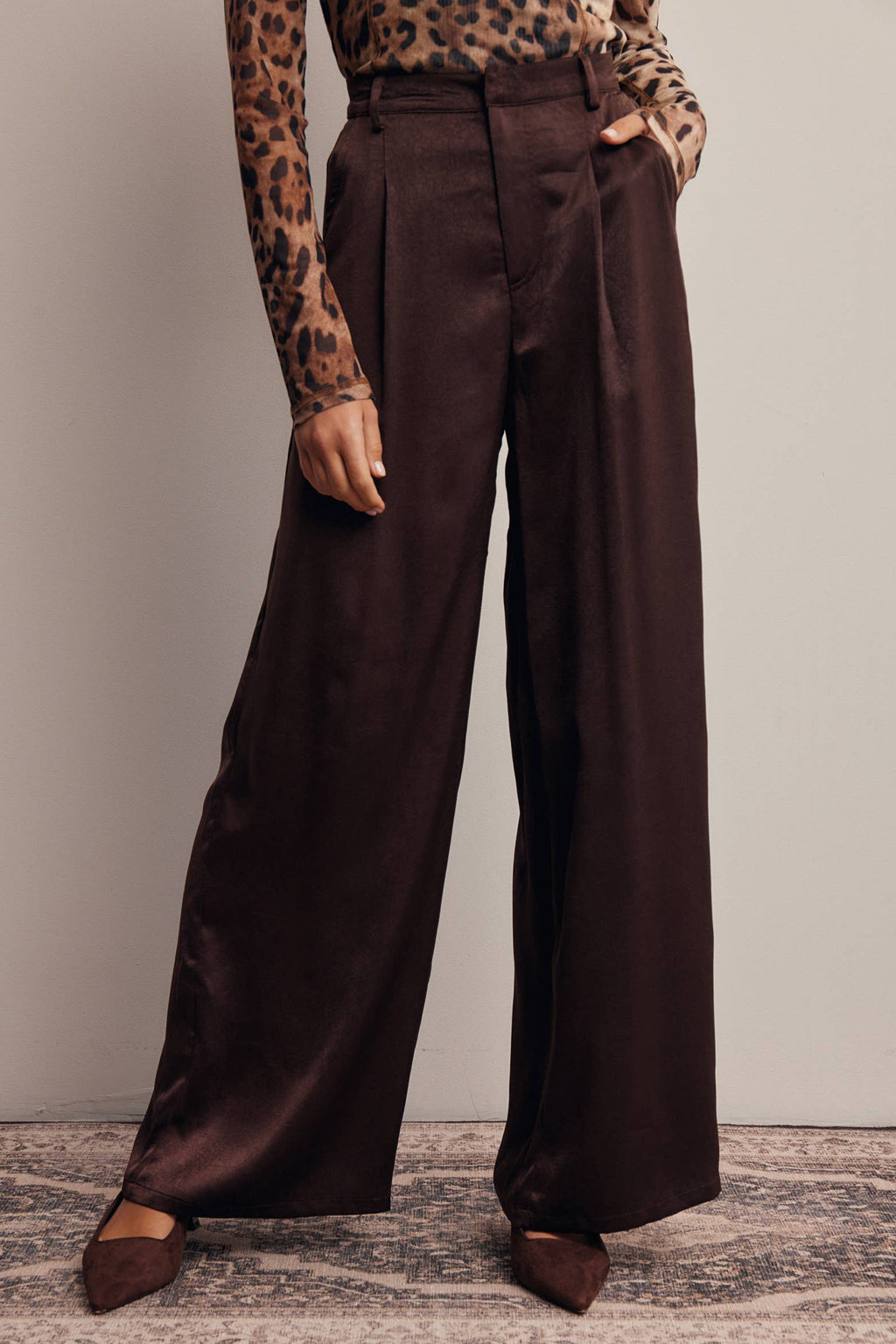 Satin Wide Leg Pleated Pants