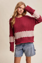 Colorblock Cable Knit Sweater