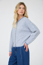 STRIPE RAW EDGE DROP SHOULDER KNIT CARDIGAN