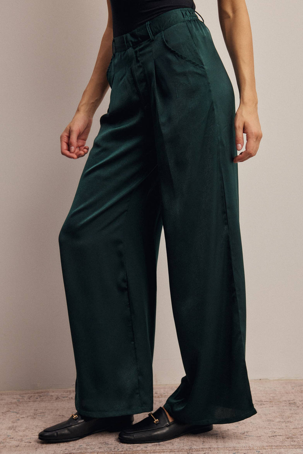 Satin Wide Leg Pleated Pants