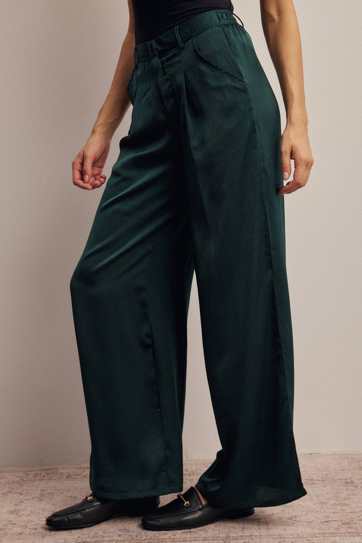 Satin Wide Leg Pleated Pants